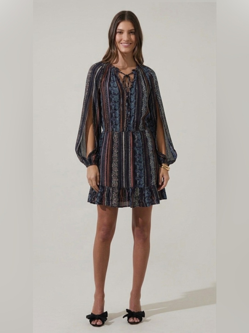 Jessica Simpson Boho Peasant Mini Dress Size M Long Sleeve Fall Festival Vibes